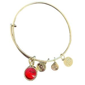 Alex + Ani Bangle Bracelet Gold Tone Red July Positive Energy Charms Passion j